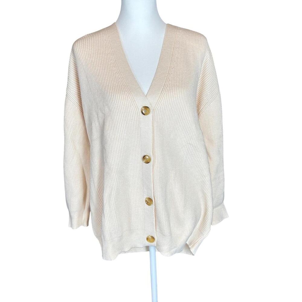NWT Oversized Cream Cozy Knit Button Front V Neck Long Sleeve Cardigan Sweater S